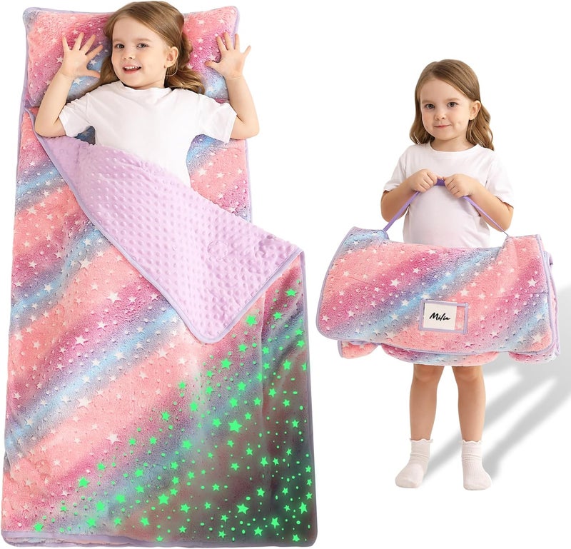 lasoftan Toddler Nap Mat with Pillow and Blanket, Extra Large Rolled Napping Mats,Slumber Bags for Boys Girls,Kids Sleeping Bag for Daycare, Preschool Travel Camping - Image 1